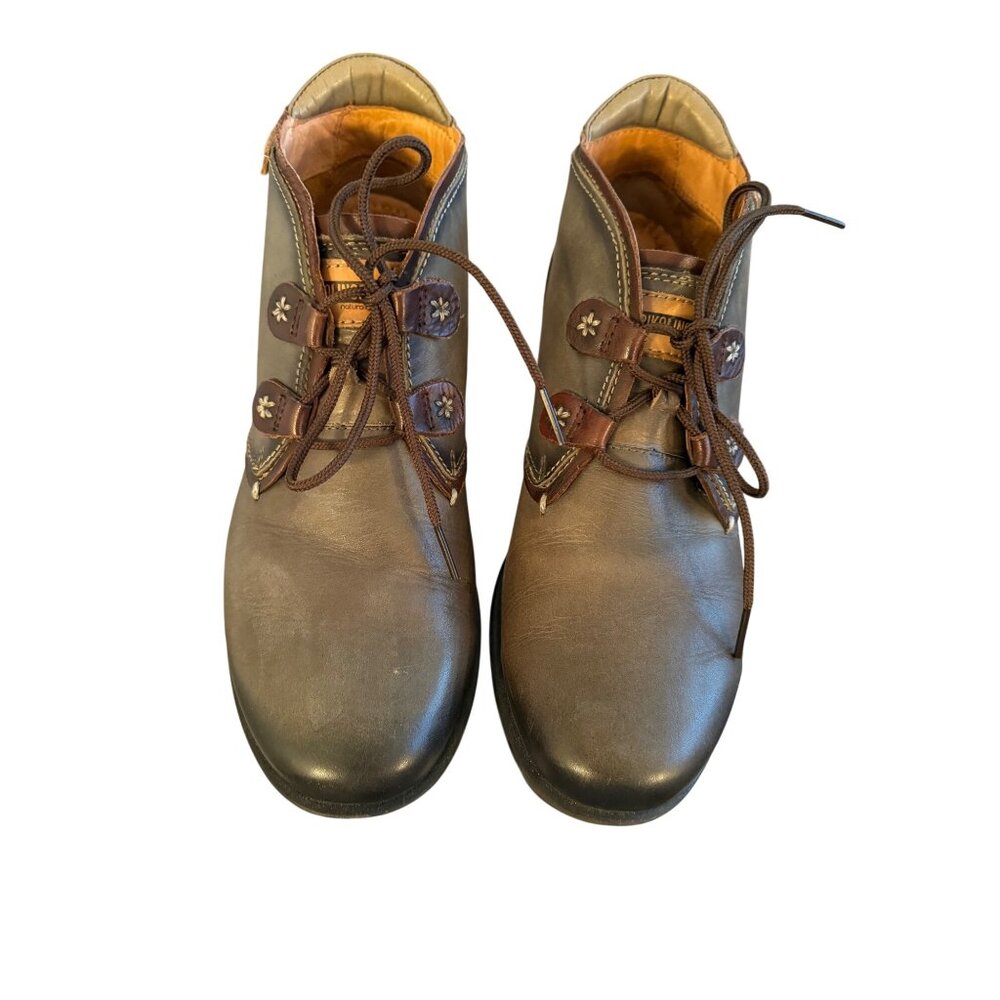 Pikolinos Womens Leather Ankle Boots Size 39 Sage Green Low Heeled Lace Up - Picture 2 of 14